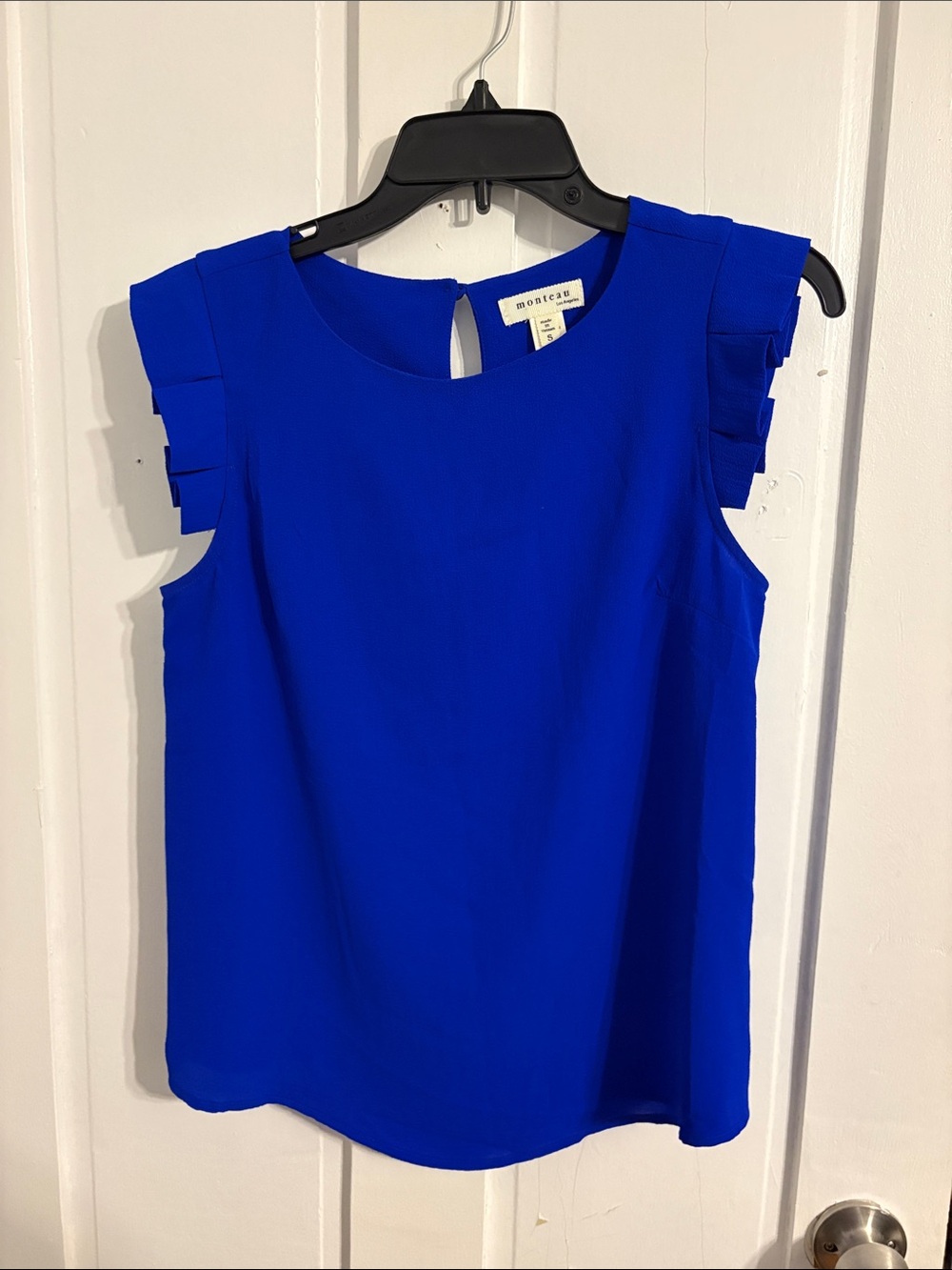 Monteau Royal Blue Ruffle Sleeve Sleeveless Top